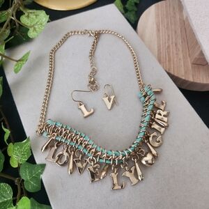 Gold Chain Lovely Girl Choker Necklace Earrings Set